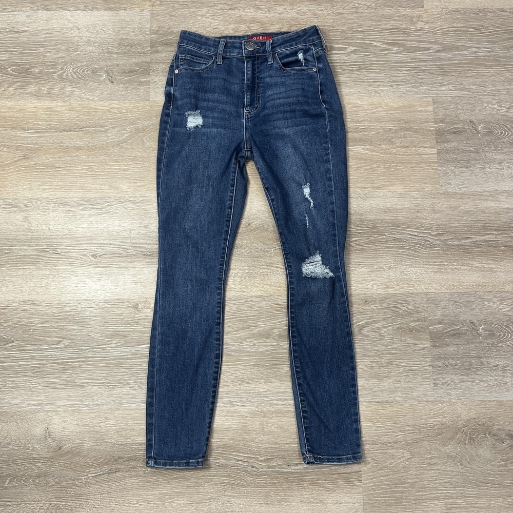 Guess Jeans Womens 26 Blue Skinny Distressed Ripped Denim Q8PA06R3R3 Streetwear